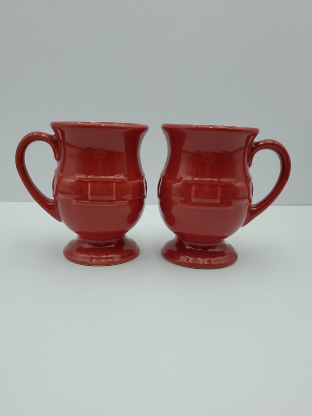 Longaberger Woven Traditions Tomato Red Latte Mugs Pedestal Mugs
